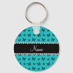 Personalized name turquoise butterfly pattern keychain