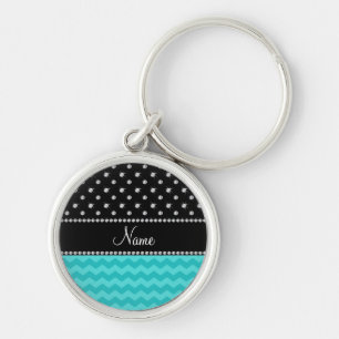 Personalized name turquoise chevrons black diamond keychain