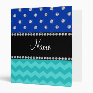 Personalized name turquoise chevrons blue diamonds binder