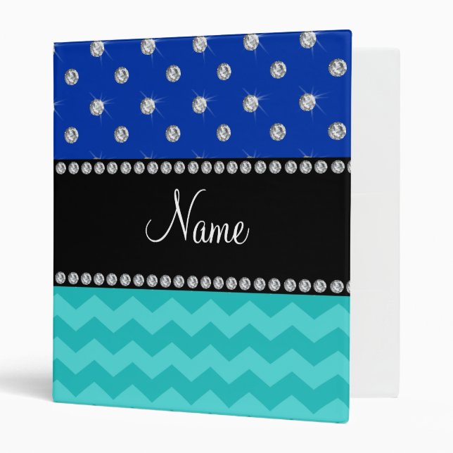 Personalized name turquoise chevrons blue diamonds binder (Front/Inside)