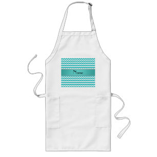 Personalized name turquoise chevrons long apron