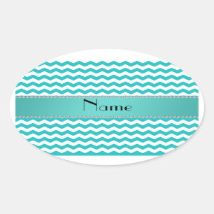 Personalized name turquoise chevrons oval sticker