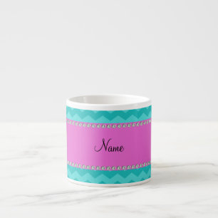 Personalized name turquoise chevrons pink diamonds espresso cup
