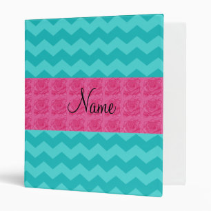 Personalized name turquoise chevrons pink roses binder