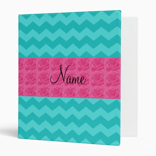 Personalized name turquoise chevrons pink roses binder (Front/Inside)