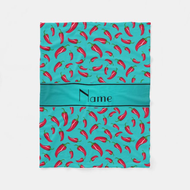Personalized name turquoise chili pepper fleece blanket (Front)