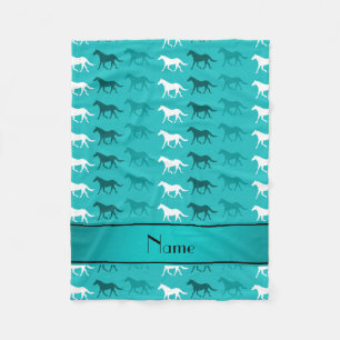 Personalized name turquoise coloured horses fleece blanket