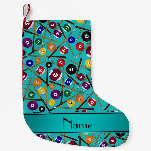 Personalized name turquoise colourful pool pattern small christmas stocking (Front)