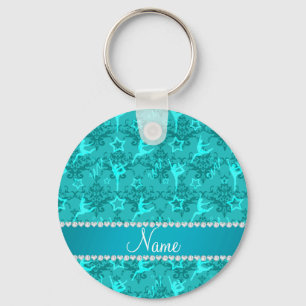 Personalized name turquoise damask gymnastics keychain