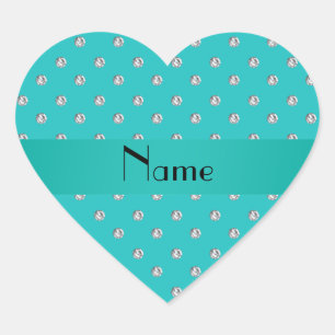Personalized name turquoise diamonds heart sticker