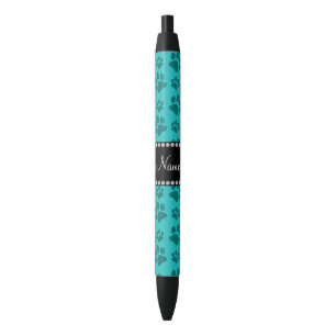 Personalized name turquoise dog paw prints black ink pen