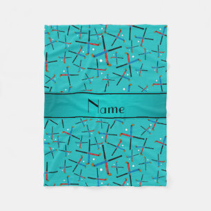 Personalized name turquoise field hockey fleece blanket