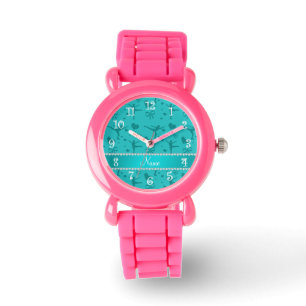 Personalized name turquoise figure skating watch