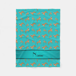 Personalized name turquoise french bulldogs fleece blanket