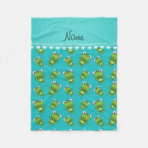 Personalized name turquoise frogs fleece blanket