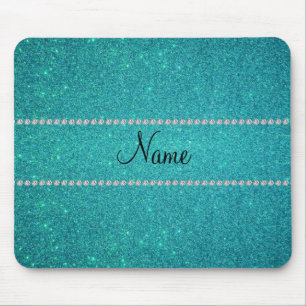 Personalized name turquoise glitter diamonds mouse pad