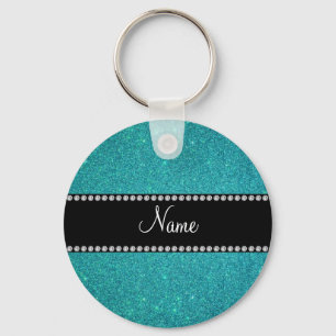 Personalized name turquoise glitter keychain