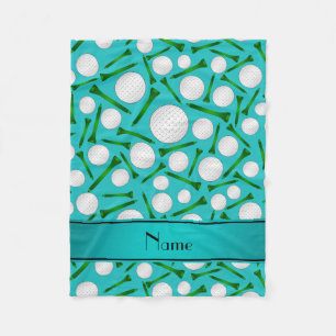 Personalized name turquoise golf balls tees fleece blanket