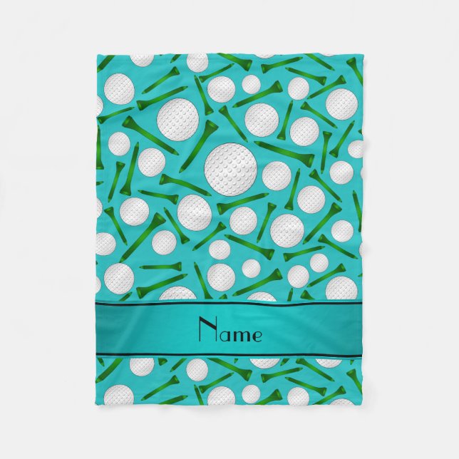 Personalized name turquoise golf balls tees fleece blanket (Front)