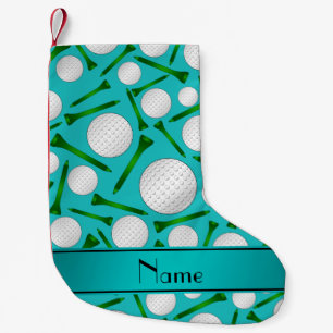 Personalized name turquoise golf balls tees small christmas stocking