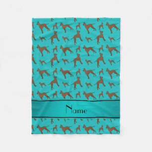 Personalized name turquoise great dane dogs fleece blanket