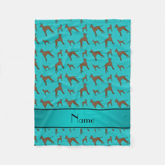 Personalized name turquoise great dane dogs fleece blanket (Front)