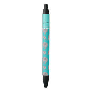Personalized name turquoise grey elephants black ink pen