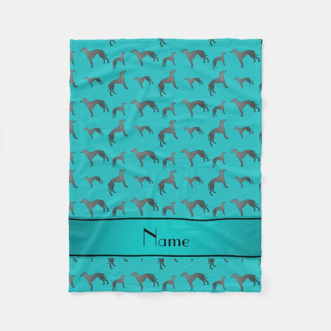 Personalized name turquoise Greyhound dogs Fleece Blanket (Front)