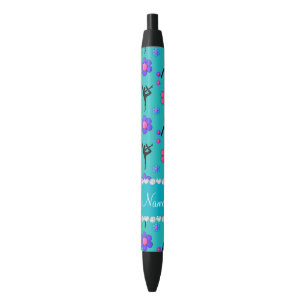Personalized name turquoise gymnastics flowers black ink pen