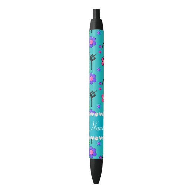 Personalized name turquoise gymnastics flowers black ink pen (Front Vertical)