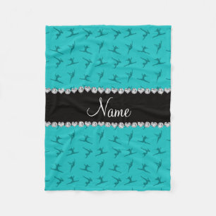 Personalized name turquoise gymnastics pattern fleece blanket