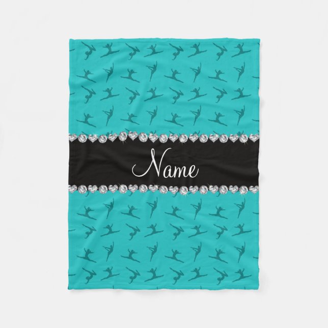 Personalized name turquoise gymnastics pattern fleece blanket (Front)