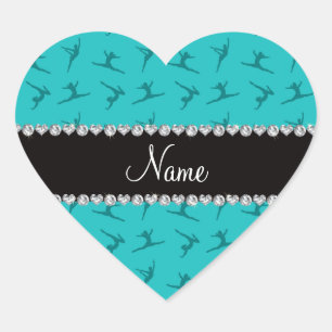 Personalized name turquoise gymnastics pattern heart sticker