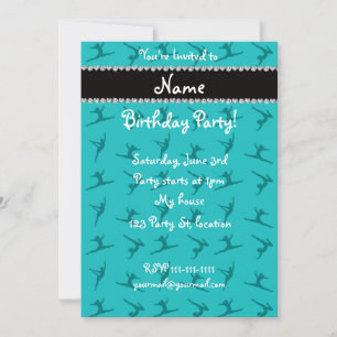 Personalized name turquoise gymnastics pattern invitation
