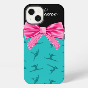 Personalized name turquoise gymnastics pink bow iPhone 13 case