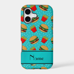 Personalized name turquoise hamburgers fries dots