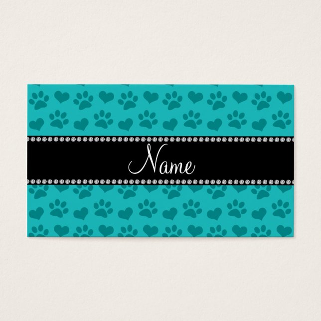Personalized name turquoise hearts and paw prints (Front)