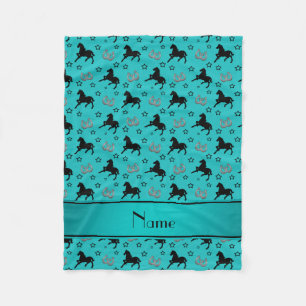 Personalized name turquoise horses stars horseshoe fleece blanket