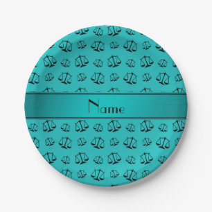Personalized name turquoise justice scales paper plate