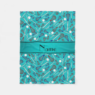 Personalized name turquoise lacrosse pattern fleece blanket