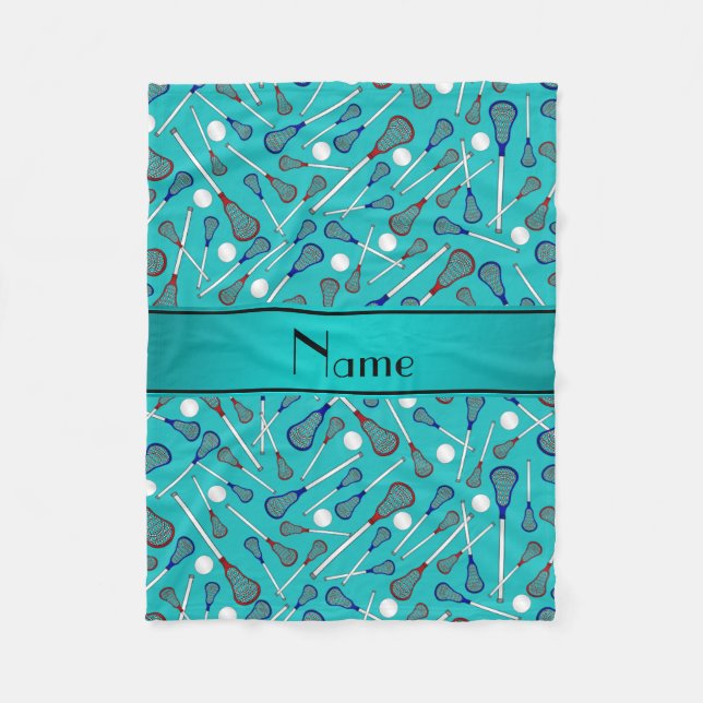 Personalized name turquoise lacrosse pattern fleece blanket (Front)
