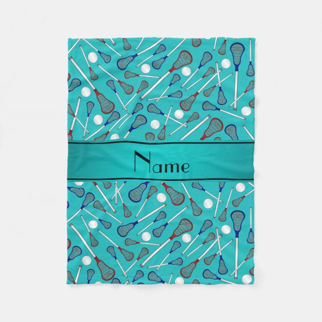 Personalized name turquoise lacrosse pattern fleece blanket (Front)