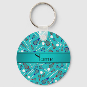 Personalized name turquoise lacrosse pattern keychain