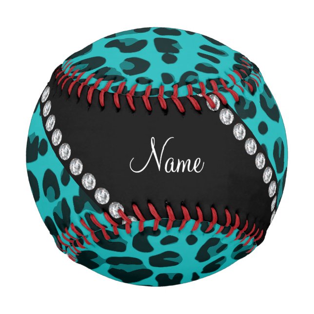 Personalized name turquoise leopard pattern baseball (Front)