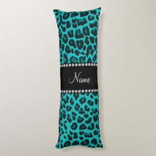 Personalized name turquoise leopard pattern body pillow