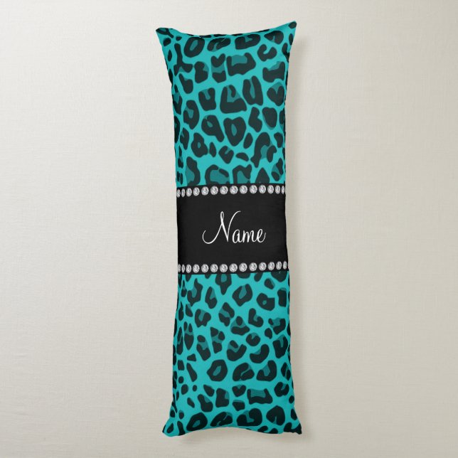 Personalized name turquoise leopard pattern body pillow (Back (Vertical))