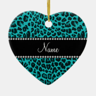 Personalized name turquoise leopard pattern ceramic ornament