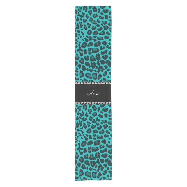 Personalized name turquoise leopard pattern short table runner (Front)