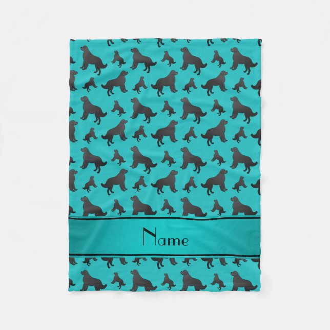 Personalized name turquoise Newfoundland dogs Fleece Blanket (Front)