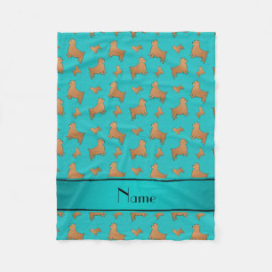 Personalized name turquoise Norwich Terrier dogs Fleece Blanket
